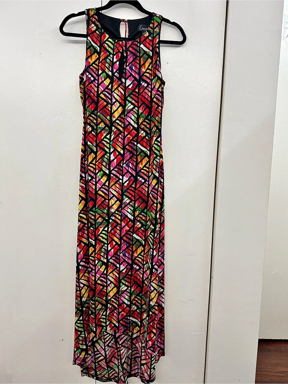 Connected Apparel Multicolored Geometric Halter Maxi Dress Size 4